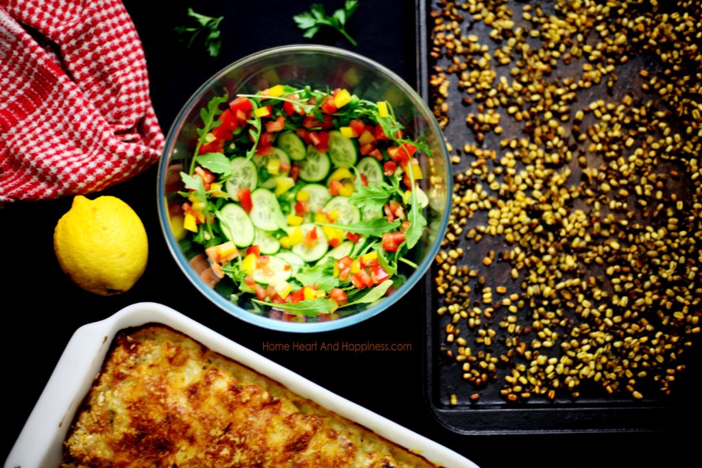 Crunchy Mung bean salad with mushroom and kale cannelloni